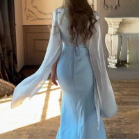 Robe de soirée personnalisée de créateur automne tempérament col rond taille haute coupe ajustée Robe de soirée longue à manches longues