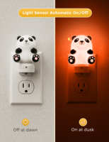 Veilleuses LED RGB miniatures ZHILAI, style panda, avec capteur crépusculaire, modernes, à brancher, à intensité variable, pour chambre d'enfant et de bébé