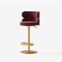 Tabouret pivotant réglable en hauteur Yeehon Gold Lift, siège en flanelle, design moderne luxueux, structure en acier inoxydable, accoudoirs fixes, pour bar à domicile