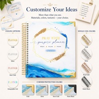 Agenda personnalisé B5 avec couverture en papier bleu, spirale simple, dorure à chaud, impression couleur, pour la prière et la planification, 2026 2027, avec coins métalliques et boîte