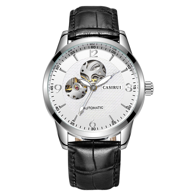 Gucamel Luxury Automatic Skeleton Men's Mechanical Watch Waterproof Business Wristwatch Leather Band Moon Phase Moonswatch Reloj