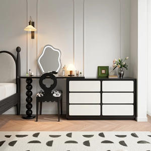 Coiffeuse moderne haut <span class=keywords><strong>de</strong></span> gamme noire avec miroir éclairé, en bois massif, intégrée à une armoire <span class=keywords><strong>de</strong></span> <span class=keywords><strong>chevet</strong></span> et un meuble d'angle rétractable pour salon - Product Image 3