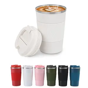 Vaso de café reutilizable de acero inoxidable con tapa, vaso de vidrio portátil personalizado, doble pared, aislado, para viaje, Oem