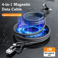 Câble magnétique 4-en-1 à charge rapide 100W USB Type C vers iOS, câble magnétique multifonction enroulé pour téléphone portable, compatible iPhone