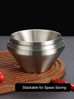 Bol conique en acier inoxydable 304, bol à salade doré/argenté, bol à sauce coréenne pour barbecue, bol à dessert/nouilles en métal pour restaurant