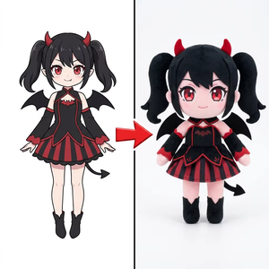 Poupée en peluche personnalisée de fille anime démon, entièrement conçue à partir de votre esquisse de personnage exclusif, peluche multi-pièces personnalisée avec cornes, ailes et rayures - Product Image 1