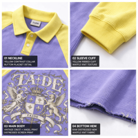 Sweat-shirt polo en tricot gaufré TaiDe, manches raglan surdimensionnées, imprimé graphique, design personnalisé pour hommes, fabricant de vêtements à marque privée