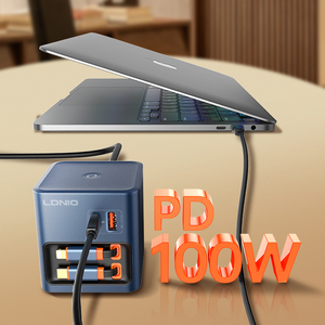 Chargeur de bureau LDNIO Q16 100W PD GaN en gros avec câble USB-C rétractable et adaptateur rapide multi-ports pour ordinateur portable - Product Image 4