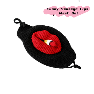 Divertido Conjunto <span class=keywords><strong>de</strong></span> 3 Piezas: Gorro <span class=keywords><strong>de</strong></span> Punto Unisex <span class=keywords><strong>de</strong></span> Algodón con Diseño <span class=keywords><strong>de</strong></span> Labios Rojos y Cigarrillo, Máscara Novedosa <span class=keywords><strong>de</strong></span> Labios Gruesos para Fotos Divertidas - Product Image 1