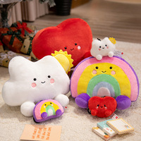 Dessin animé arc-en-ciel nuage brodé en peluche oreiller poupée en forme de coeur ours jouet pour filles anniversaire porte-clés petit soulagement du Stress