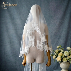 Voile de mariée YouLaPan V327 romantique pour photographie de mariage en extérieur, dentelle brodée, bordure florale, sans peigne - Product Image 2