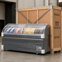 Congélateur îlot combiné professionnel grande capacité à refroidissement direct avec vitre incurvée pour présentation modulaire d'aliments surgelés en supermarché