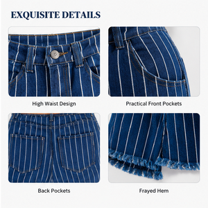 Plus Size Fray Hem Dark Wash Bootcut Women Denim Pants with Front Zipper and <strong>Button</strong> Closure <strong>Crossed</strong> the Line Striped Flare <strong>Jeans</strong> - Product Image 3