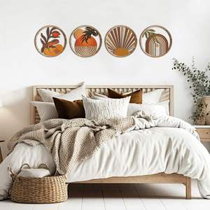 4 pièces de décoration murale en bois style bohème, art mural bohème, géométrique, minimaliste, pour chambre d'enfant, chambre à coucher, appartement, style ferme - Product Image 3