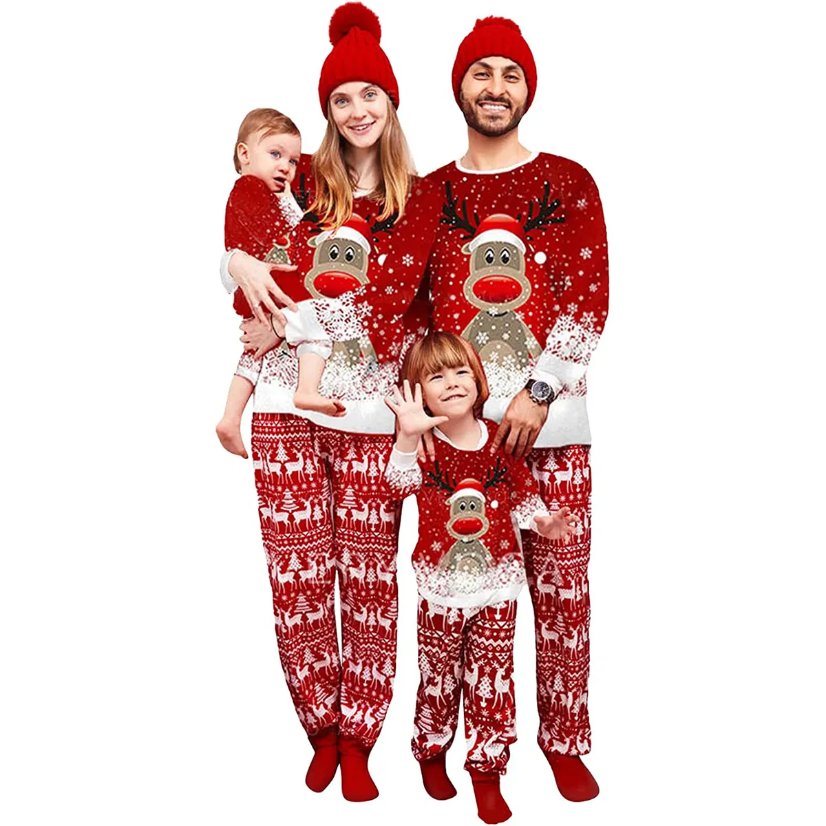 Family Matching Christmas Pyjamas Set Reindeer Pajamas PJs Set Xmas Sleepwear Nightwear for Mens Womens Adults Kids