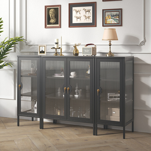 Vitrina Moderna Ecológica de Acero y Vidrio BIZOE BZG07-1 con 2 Cajones, 2 Estantes y Puerta Plana para Sala de Estar y Hogar - Product Image 2