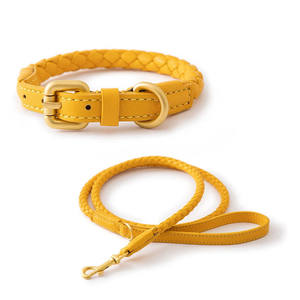 Conjunto de correa de collar de perro mascota de alta calidad de lujo ondulado de cuero PU estilo sólido patrón sólido correas y collares para mascotas - Product Image 6