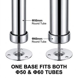 Base de <span class=keywords><strong>tube</strong></span> universelle ronde en fer chromé avec <span class=keywords><strong>bride</strong></span> pour support de <span class=keywords><strong>tube</strong></span> de 50 mm et 60 mm de diamètre - Product Image 2