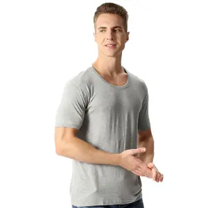 Custom Summer Men's New Thin Bamboo Fiber Soft Elastic Quality Round Neck Short Sleeve Top T-shirt