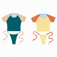 Trajes de Baño de Alta Calidad Ecológicos, Diseño Personalizado de Fabricantes, Conjuntos de Traje de Baño con Cordones de Color en Contraste y Logotipo, Traje de Baño para Mujer
