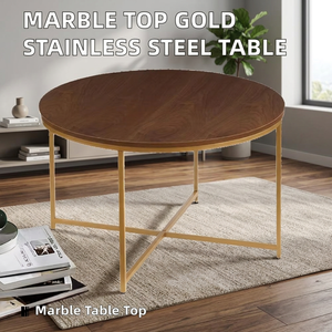 Modern <b>Round</b> Marble Top <b>Gold</b> Stainless Steel Coffee <b>Table</b> for Living Room - Product Image 3