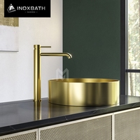 Lavabo de salle de bain de luxe en acier inoxydable 304, rond de 400 mm, à poser, pour hôtel, design artistique PVD, pièce maîtresse