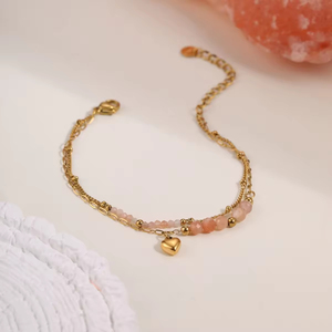 Trendy Multicolor <strong>Beaded</strong> Chain <strong>Bracelet</strong> Tarnish <strong>Free</strong> PVD 18K Gold Plated Stainless Steel Minimalist Accessory - Product Image 5