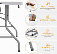 Table en plastique blanc portable de haute qualité de 6 pieds pliée en deux pour événements intérieurs et extérieurs, fête et mariage