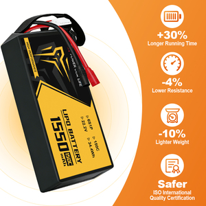 Batteria LiPo FPV 150C da 5 Pollici 1550mAh 6S 22.2V, Direttamente dalla Fabbrica, Batterie FPV ad Alta Velocità per Aeromodelli RC e Droni FPV - Product Image 2