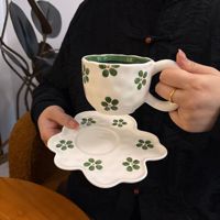 Ensemble tasse et soucoupe à café en céramique irrégulière, façonnée à la main, sous-glaçure, peinte à la main, haute esthétique, parfait pour le latte, le café, cadeau