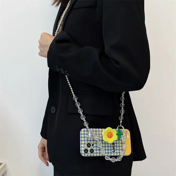 Nuevas cuentas cruzadas hechas a mano de doble uso para pulsera de carcasa de teléfono móvil, tarjeta de amarre, bolso de mujer anticaída
