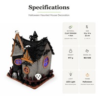 Figurine de maison hantée d'Halloween en pâte à modeler avec lumière LED, décorations de table vintage citrouille et fantôme