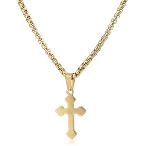 yunnique Stainless Steel <b>Cross</b> Pendant Necklace Gold Color 60cm <b>Chain</b> Geometric Design Fashion Jewelry - Product Image 4