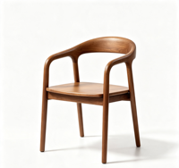 Chaise de bar moderne en bois massif, stable, avec accoudoirs, dossier incurvé et creux, coussin en cuir rembourré, plusieurs options de couleur de bois
