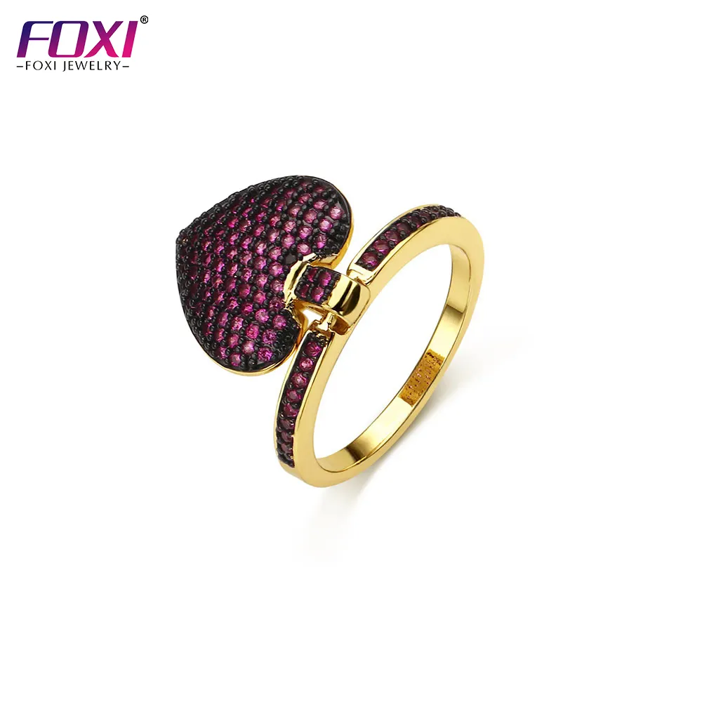 Foxi jewelry custom purple red silver 18K gold plated wedding heart cz ring