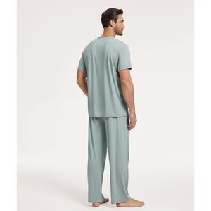 Wholesale <b>Men's</b> Bamboo Viscose <b>Pajama</b> Set Short Sleeve <b>Top</b> Long Pants 2 Piece Sleepwear Buttery Soft Drawstring Waist - Product Image 3