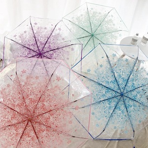 Venta al por mayor <span class=keywords><strong>precio</strong></span> barato OEM impermeable Sakura lindo impermeable a prueba <span class=keywords><strong>de</strong></span> viento tres paraguas plegable transparente para niñas mujeres - Product Image 6