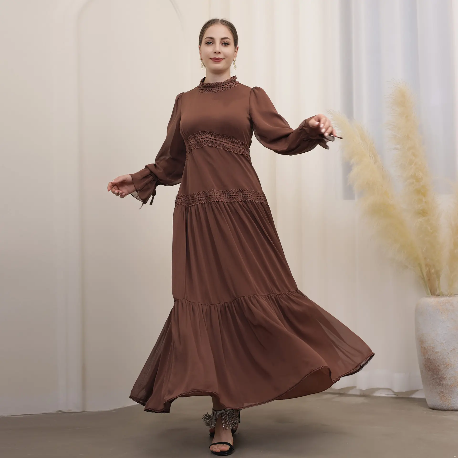 Vente en gros modeste robe élégante vêtements islamiques femmes musulmanes en mousseline de soie été Abaya pour robe de soirée