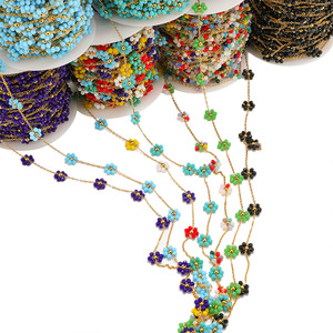 Colorful <b>Beaded</b> Flower Chain by Meter | 18K PVD Gold Plated Stainless Steel 1.5mm Station Chain for DIY Necklace <b>Bracelet</b> <b>Making</b> - Product Image 3