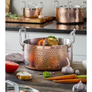 ty-Kitchenware Rose Gold Hammered Tri-Ply Stainless Steel <b>Cookware</b> <b>Set</b> Gas & Induction Compatible Eco-Friendly - Product Image 5