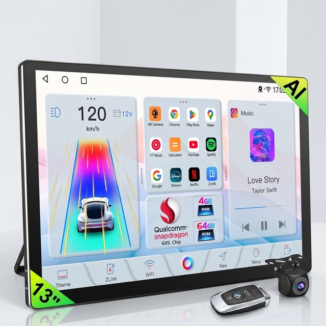 New Arrival 64GB 13-Inch Octa-core Android 14 Touch Screen QLED GPS Remote Control 1 Year Warranty Car Stereo Radio for Player