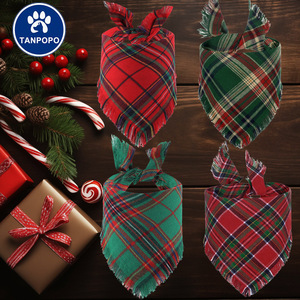 Tanpopo Brand Custom Stylish Plaid <strong>Dog</strong> <strong>Bandana</strong> Bibs Scarf <strong>Christmas</strong> Kerchief with Tassels Edges Festival Supplies Pet <strong>Bandana</strong> - Product Image 1
