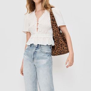 Custom Leopard Printed Single Shoulder Suede <b>Handbag</b> <b>Medium</b> Tote Portable Button Closure Fashionable Vintage Lady Summer Winter - Product Image 5