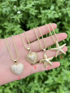 Collar con colgante de estrella de mar y corazón, con circonitas, joyería de metal para mujer, playa, verano - Product Image 2