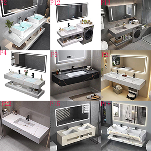 Customizable Modern High Quality Rock Panel LED <strong>Mirror</strong> Bathroom Sink Cabinet Hotel Corner Triangle <strong>Mirror</strong> Vanity Combo - Product Image 6