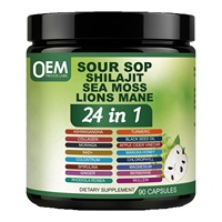 Capsules de Graviola (Soursop) OEM avec Ashwagandha, véganes, gingembre, miel de Manuka, Shilajit, mousse marine, crinière de lion, supplément de curcuma