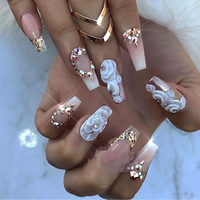 Faux ongles en forme de cercueil, artificiels, longs, à pression, de luxe, colorés, ballerine, mat, vente en gros, 3D unités