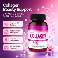 Complément alimentaire en capsules de collagène, biotine et vitamine C sans gluten, végétalien, OEM, pour la nutrition des cheveux, de la peau et des ongles