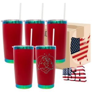 Nouvelle Arrivée US : Tasse à Café Isotherme 20oz Rouge Poudré et Vert avec Couvercle Magnétique pour Noël, Motif Laser - Product Image 1