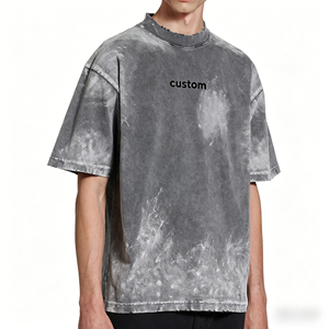 T-shirt <span class=keywords><strong>Homme</strong></span> Oversize Personnalisable avec Logo, Silhouette Épaules Tombantes, Effet Délavé Vintage et Dégradé pour Hommes - Product Image 1